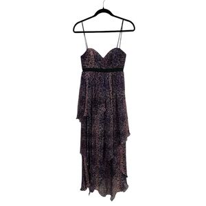 Adam Lippes Purple Animal Print Tiered Sweetheart Neckline 100% Silk Midi Dress